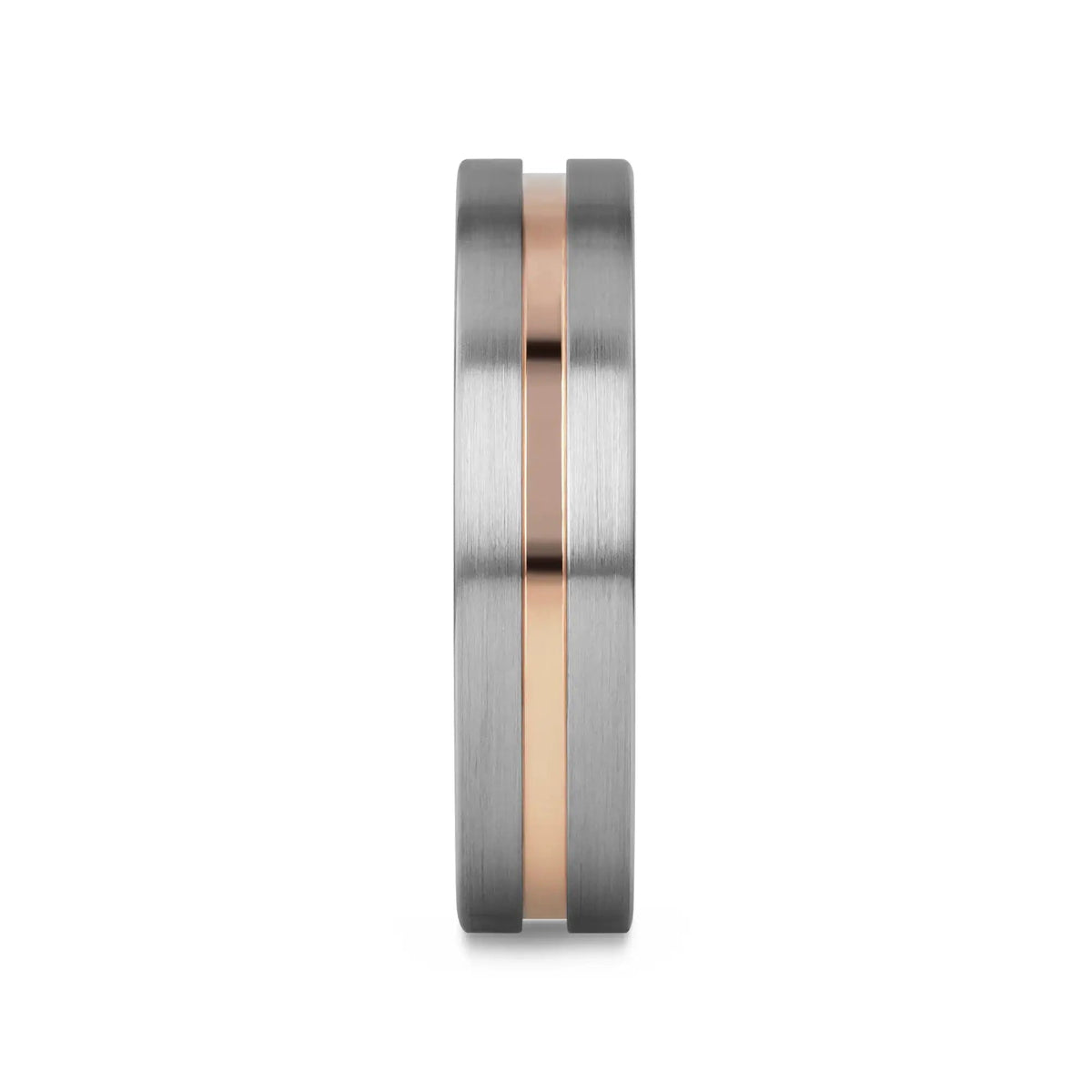 ZEUS Flat Brushed Tungsten Carbide Ring with Rose Gold-Plated Groove (4mm–10mm)