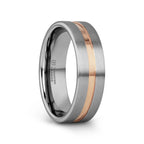 ZEUS Flat Brushed Tungsten Carbide Ring with Rose Gold-Plated Groove (4mm–10mm)