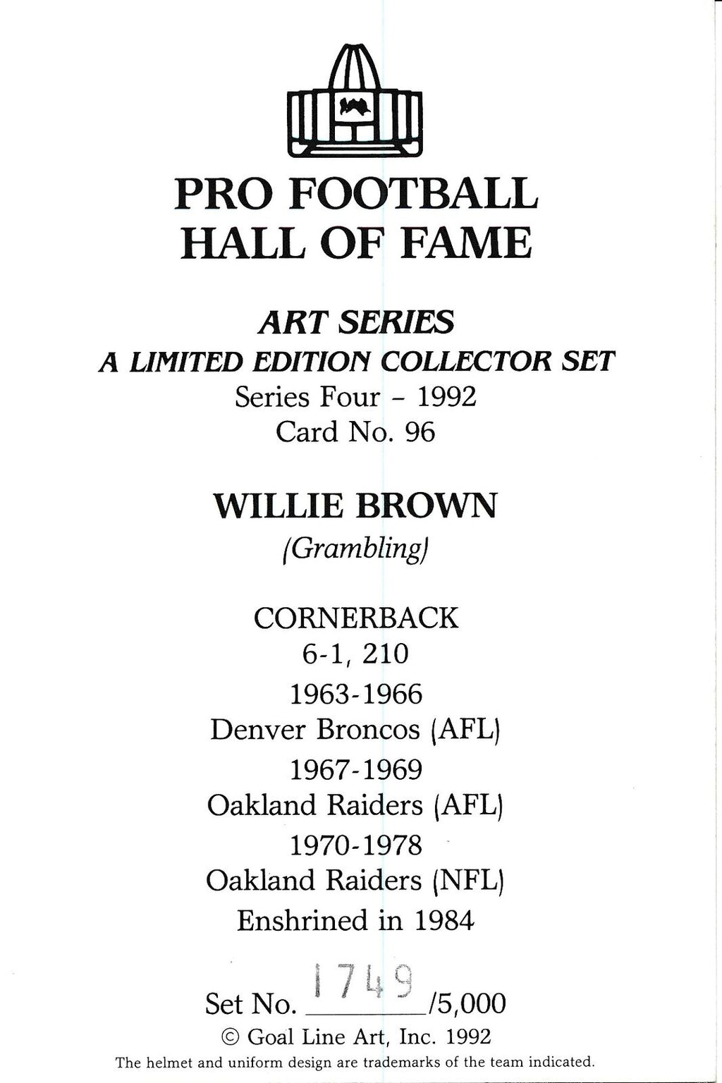 Willie Brown HOF Raiders Signed/Inscribed Goal Line Art GLAC Postcard 163845