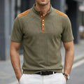 Half-Button Patchwork Short-Sleeve Polo // Army Green