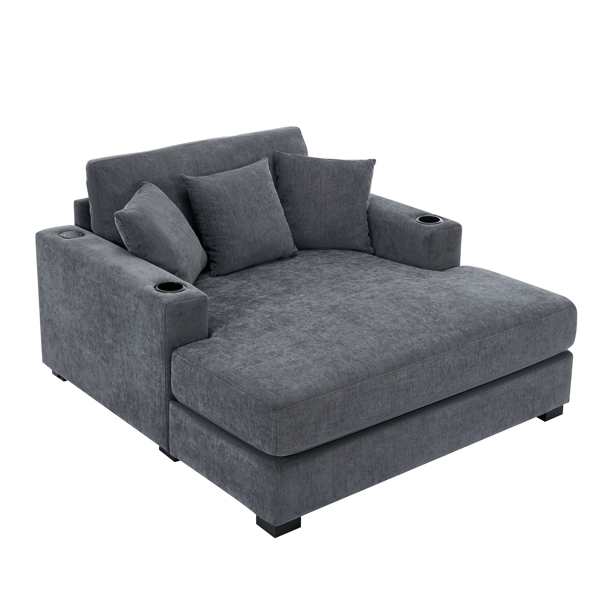 Oversized Chaise Lounger, With Pillows, Cup Holders