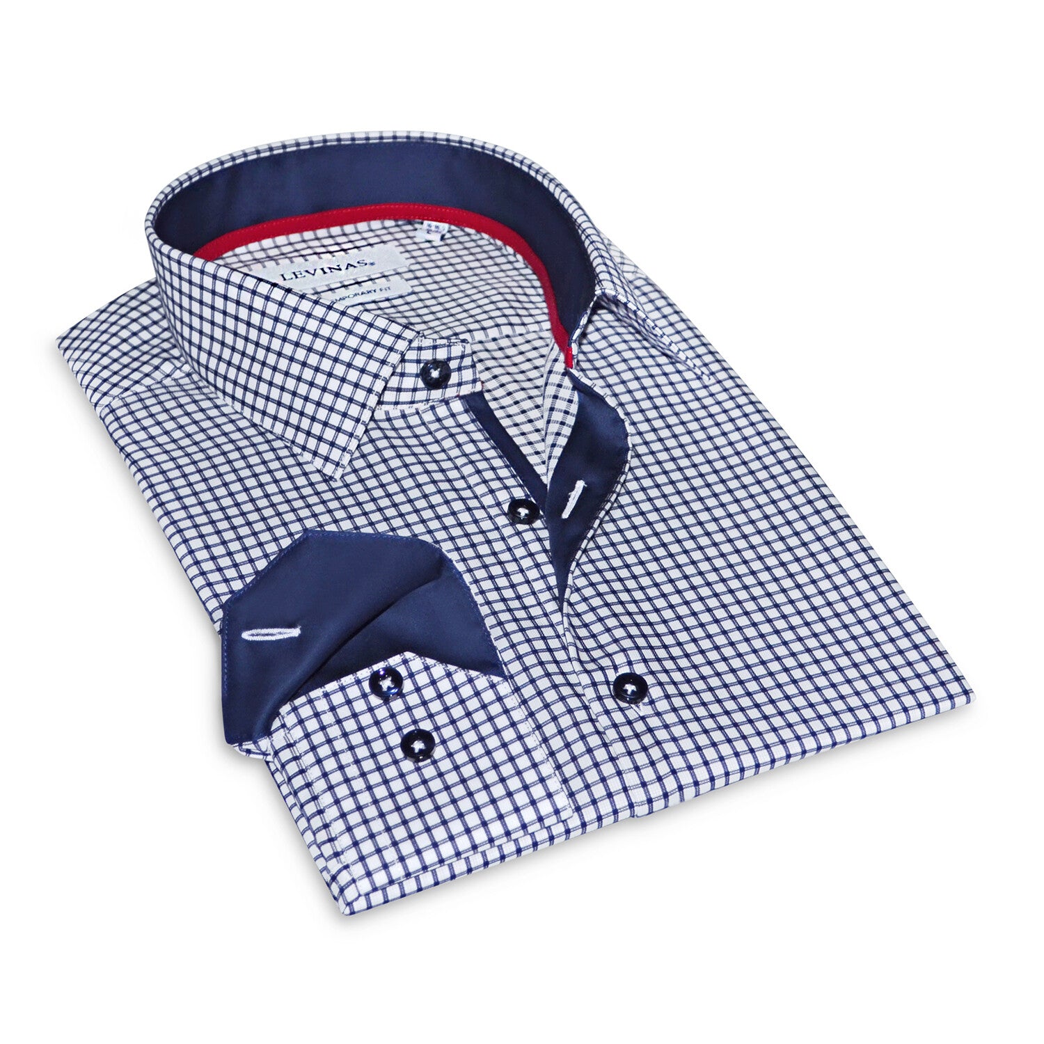 Contrast Collar & Cuff Button Up // White Tattersall + Solid Navy Trim
