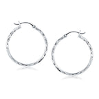 14k White Gold Diamond Cut Hoop Earrings