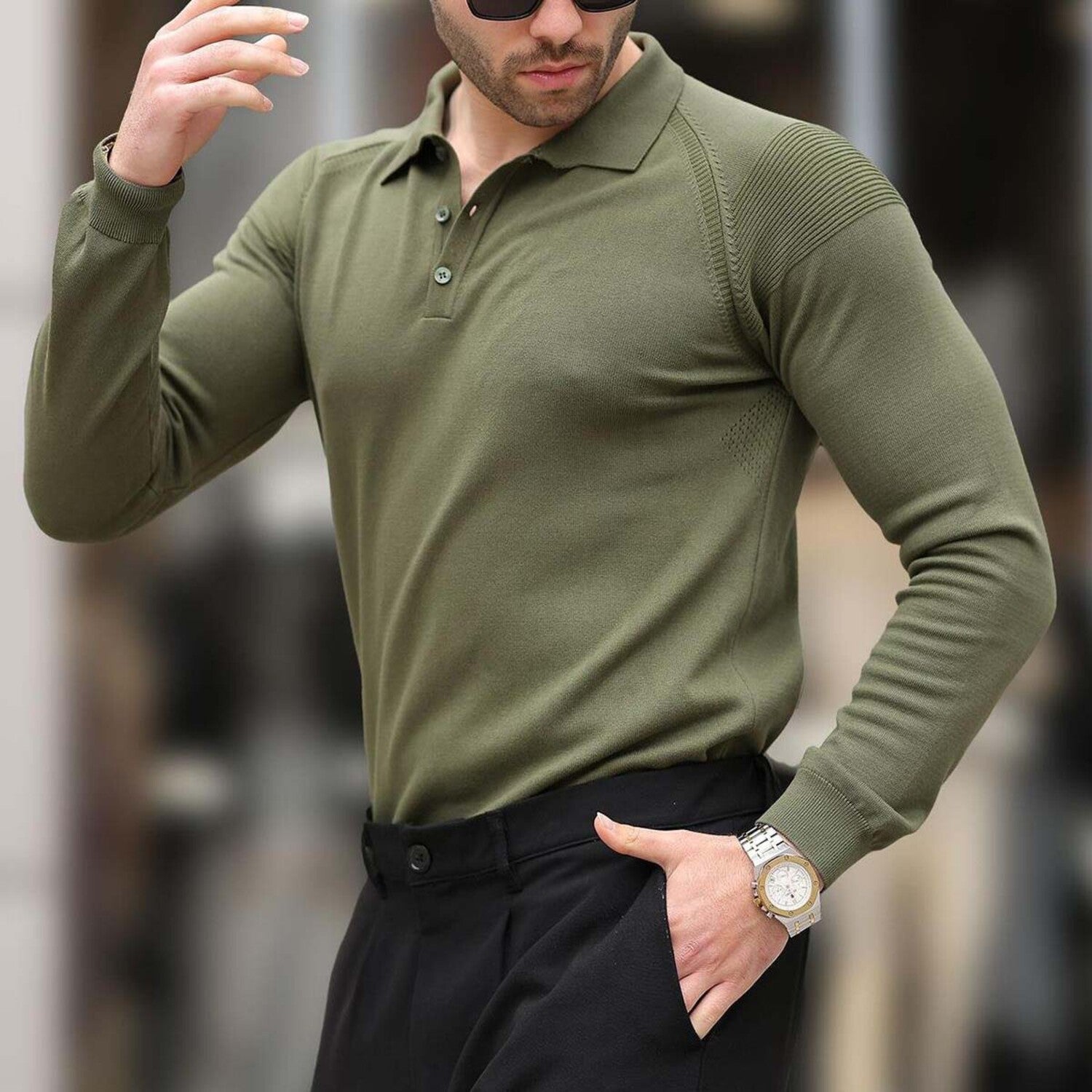 Knit Polo Sweater // Khaki