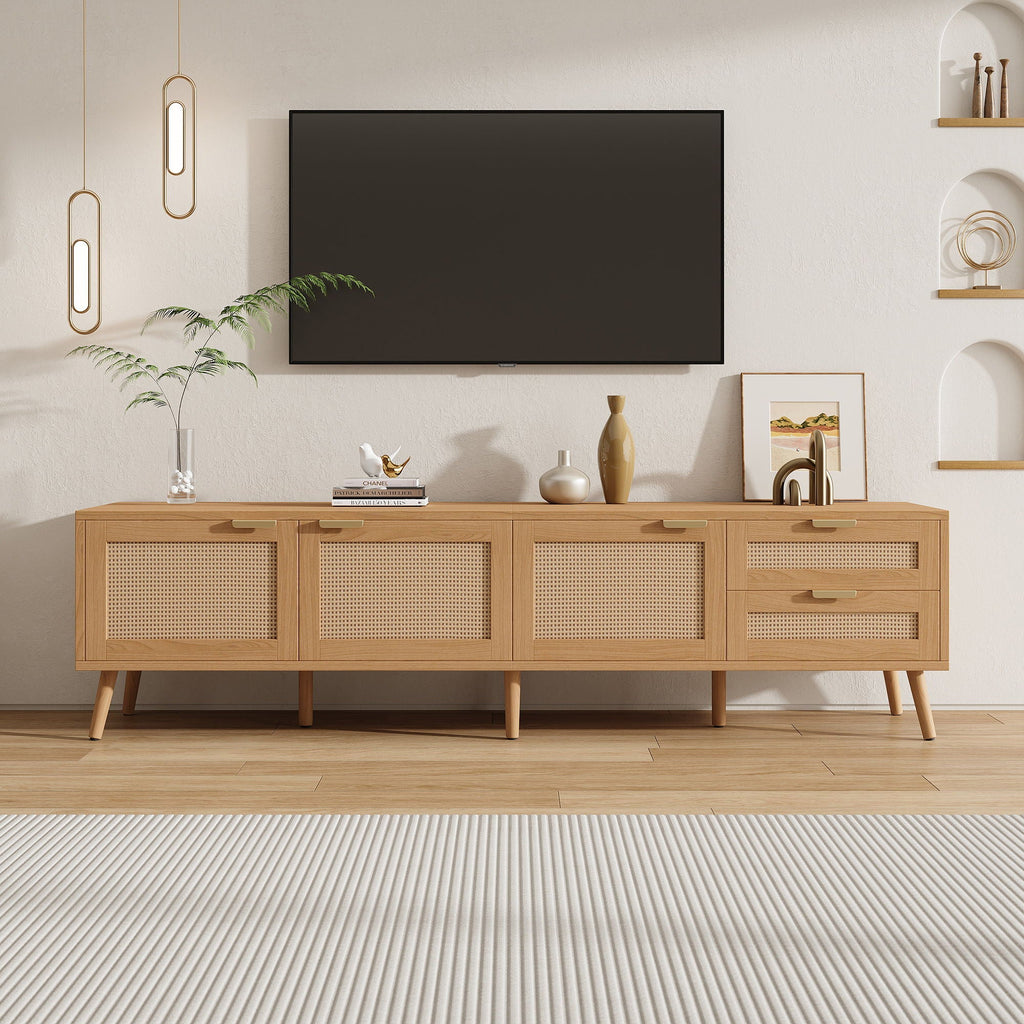 TV Stand, Media Console, 2 Drawers - Natural Wood