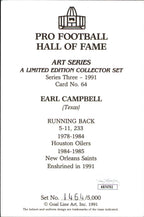 Earl Campbell HOF Autographed/Inscribed Goal Line Art GLAC Postcard Oilers JSA