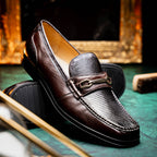Ravello // Lizard Ring Leather Loafers // Brown