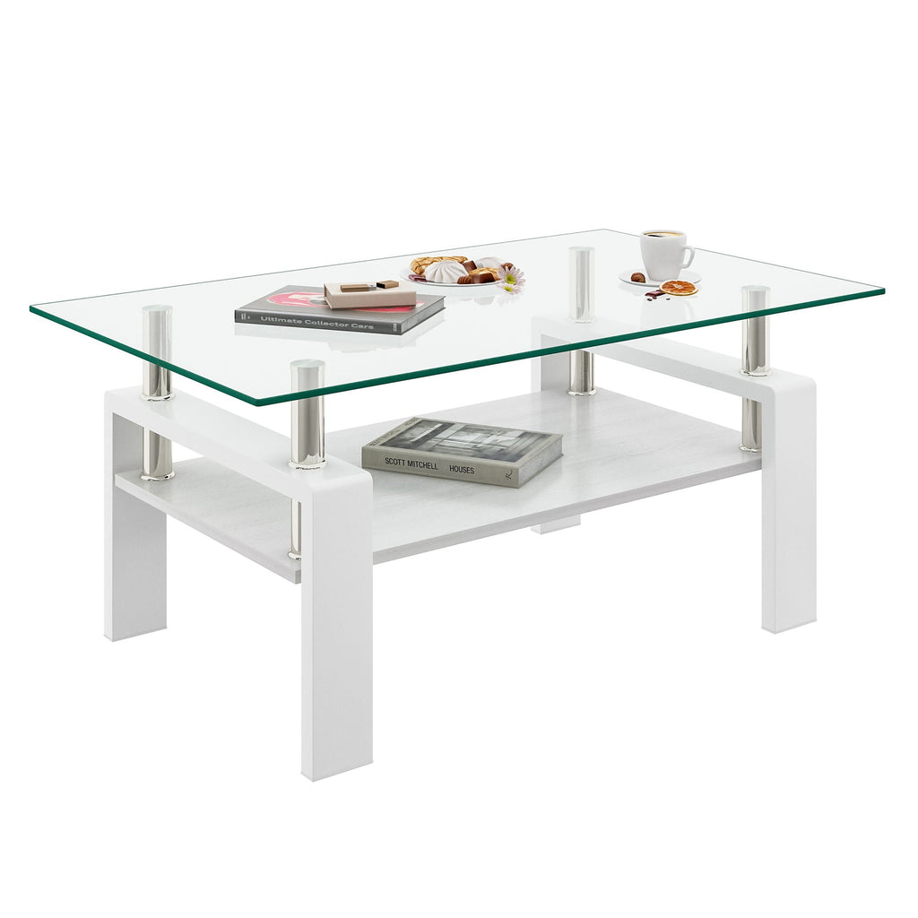 Modern Rectangular Coffee Table With Tempered Transparent