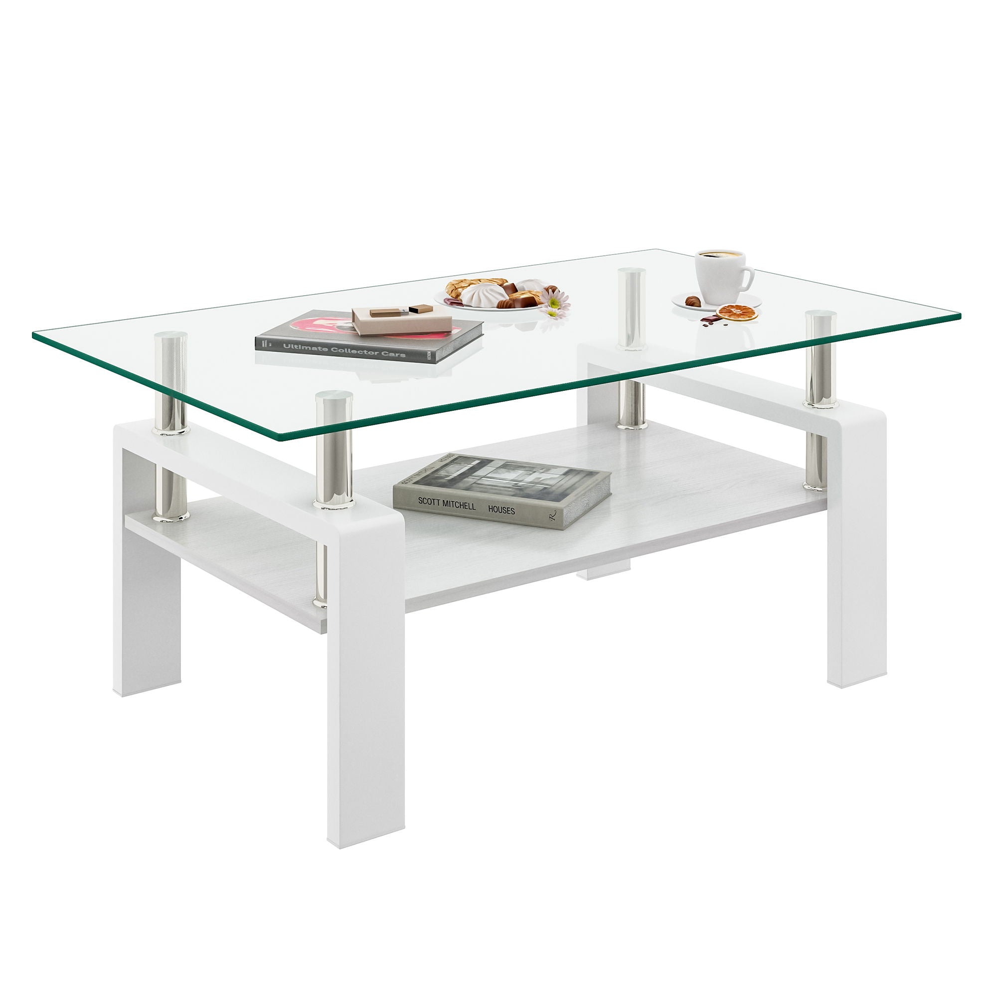 Modern Rectangular Coffee Table With Tempered Transparent