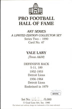 Yale Lary HOF Autographed Goal Line Art GLAC Postcard Detroit Lions JSA