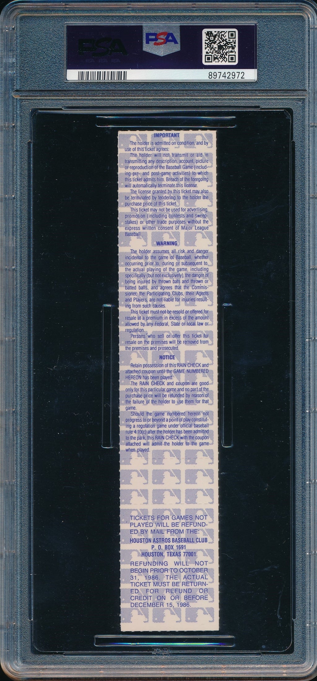 1986 NLCS Game 6 Full Ticket Mets vs. Astros 16 Innings PSA/DNA NM-MT 8 190598