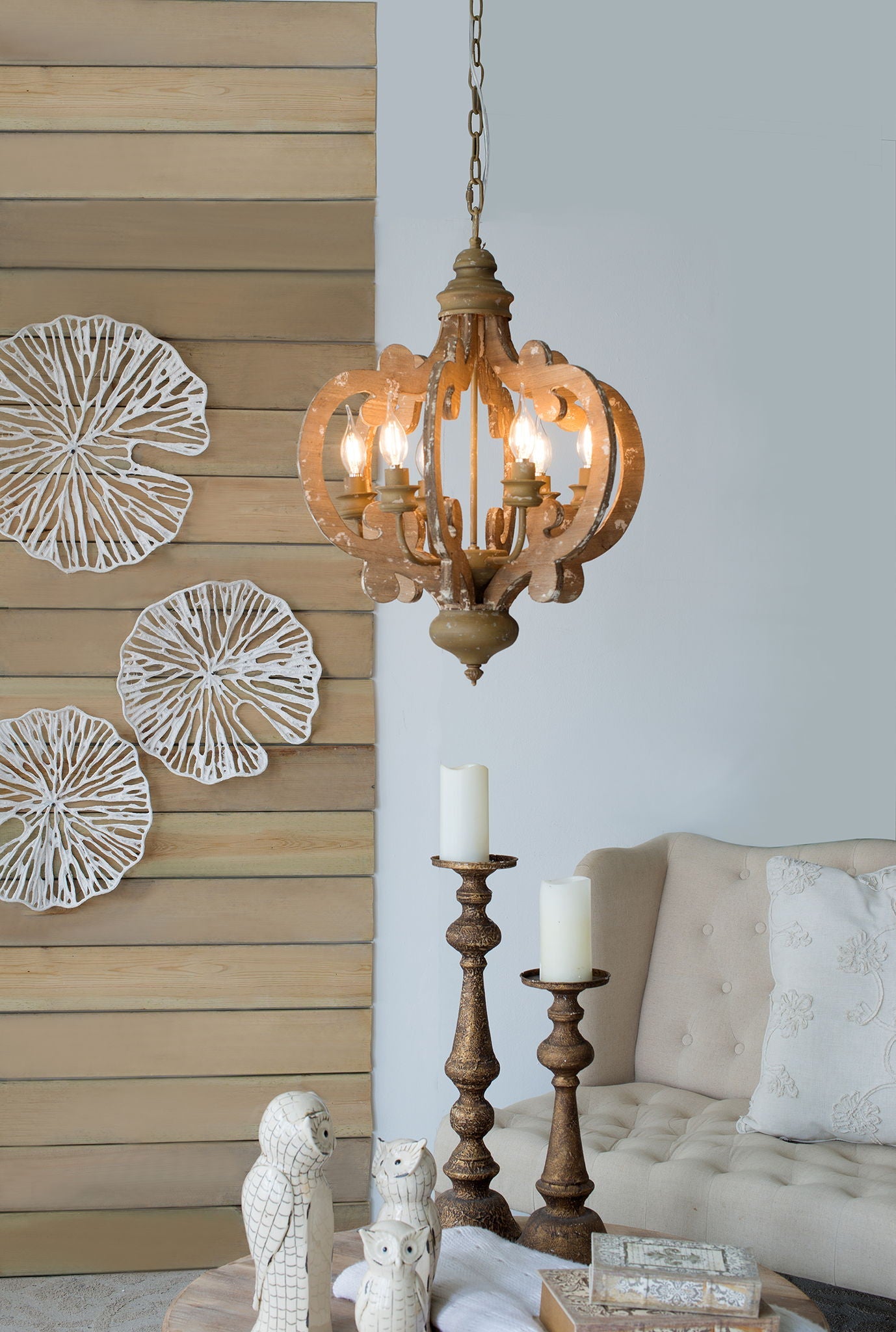 Farmhouse Chandelier, 6 Light Wood Chandelier Living Room Entryway