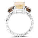 5.75 Carat Genuine Golden Rutile & Smoky Quartz .925 Sterling Silver Ring
