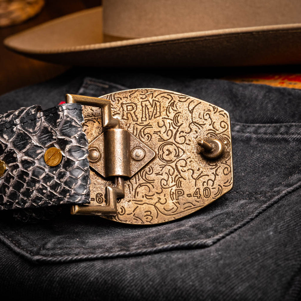 Arkansas // Python Leather Belt // Antique Newspaper