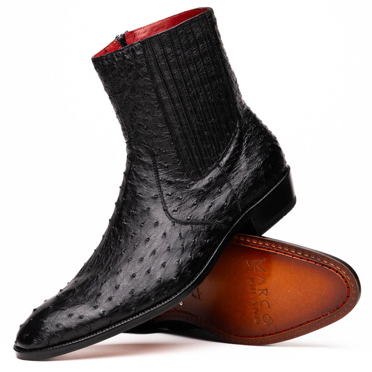 Giorgio // Ostrich Skin Leather Chelsea Boot // Black