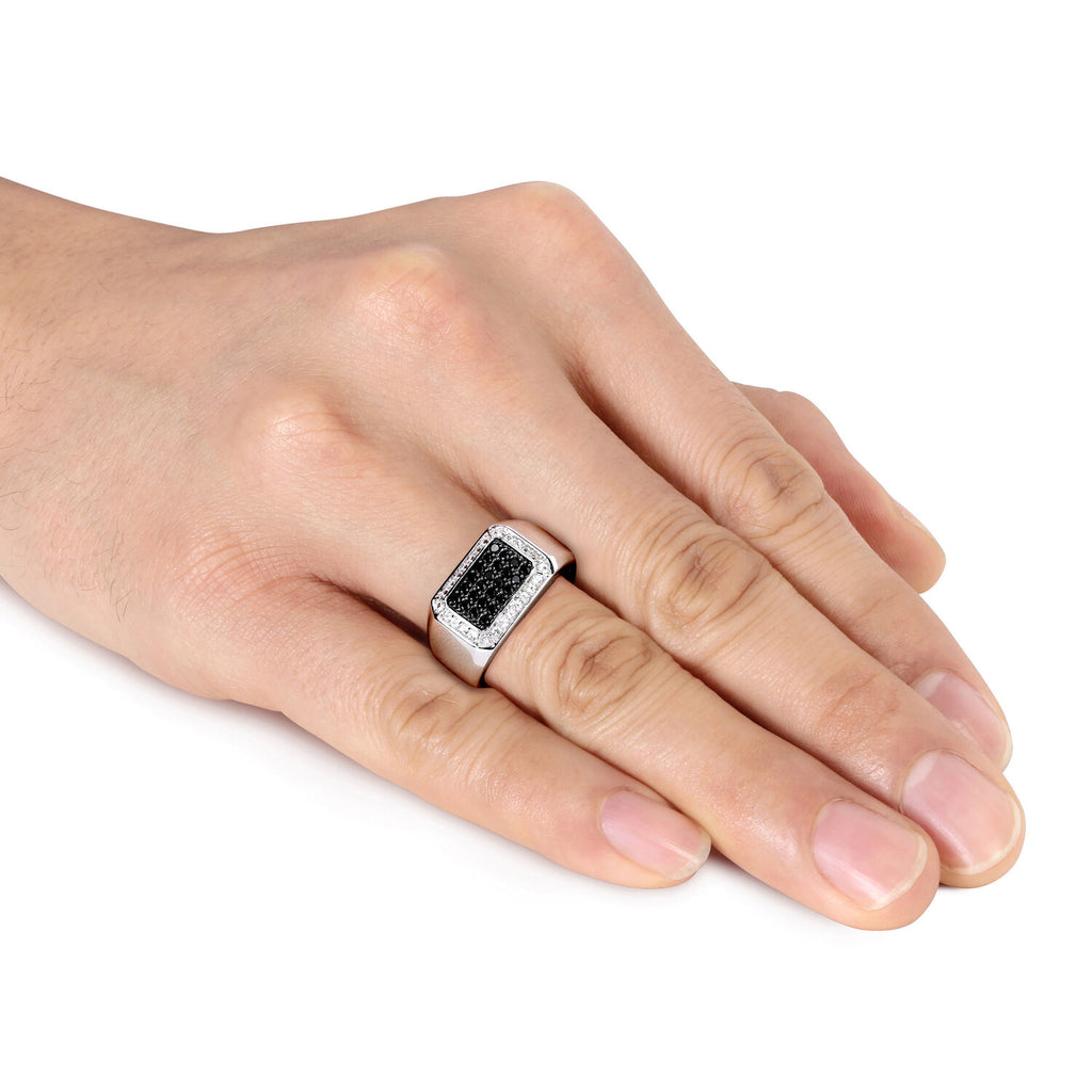0.87 TGW Black Spinel + White Sapphire Square Halo Signet Ring // Sterling Silver