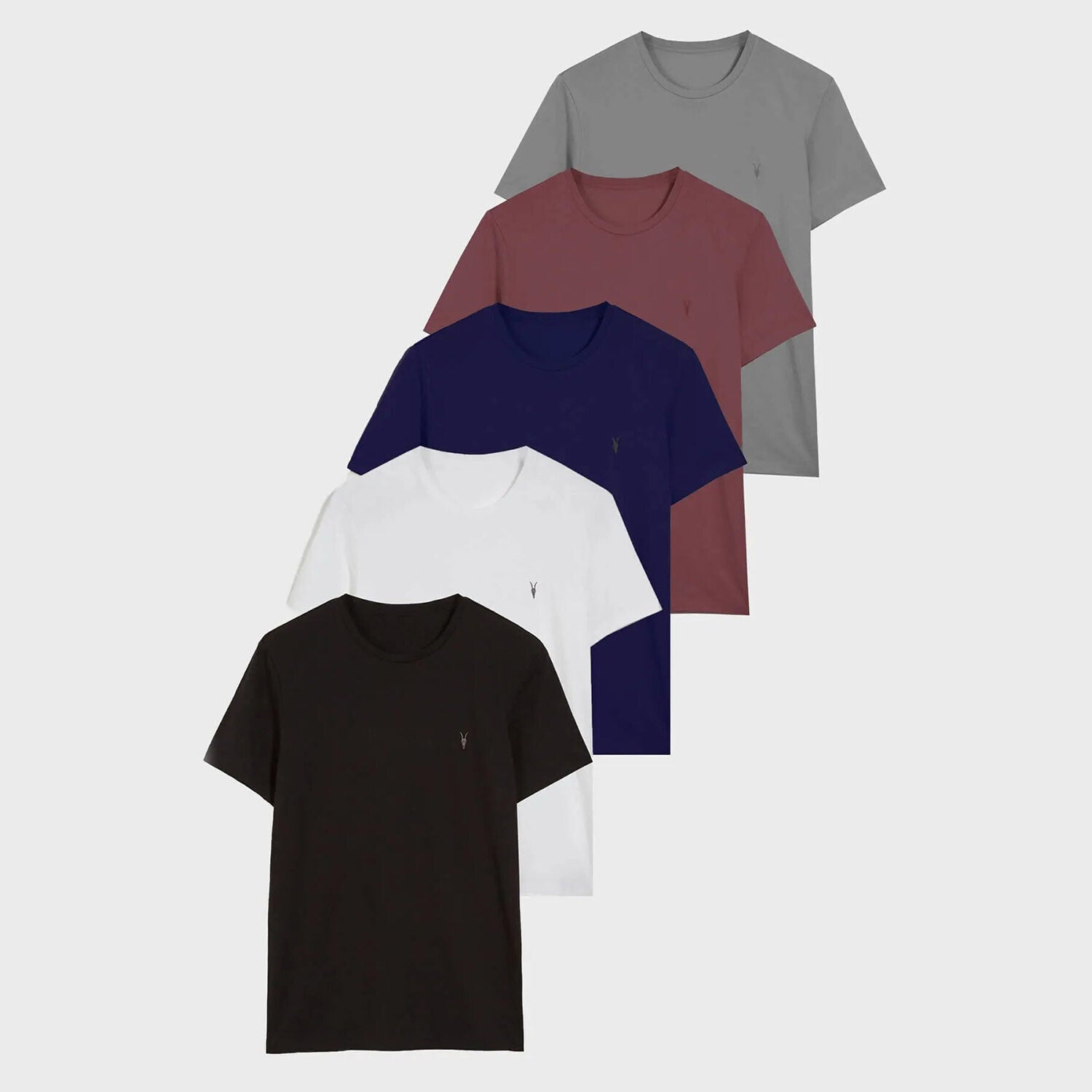 Set of 5 // Crewneck Regular Fit T-Shirts // Gray + Brick + Royal Blue + White + Black
