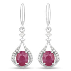 0.70 Carat Genuine Ruby and White Diamond 14K White Gold Earrings