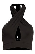 Naked Wardrobe Crossover Halter Crop Top in Black, Size Medium