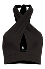 Naked Wardrobe Crossover Halter Crop Top in Black, Size Medium