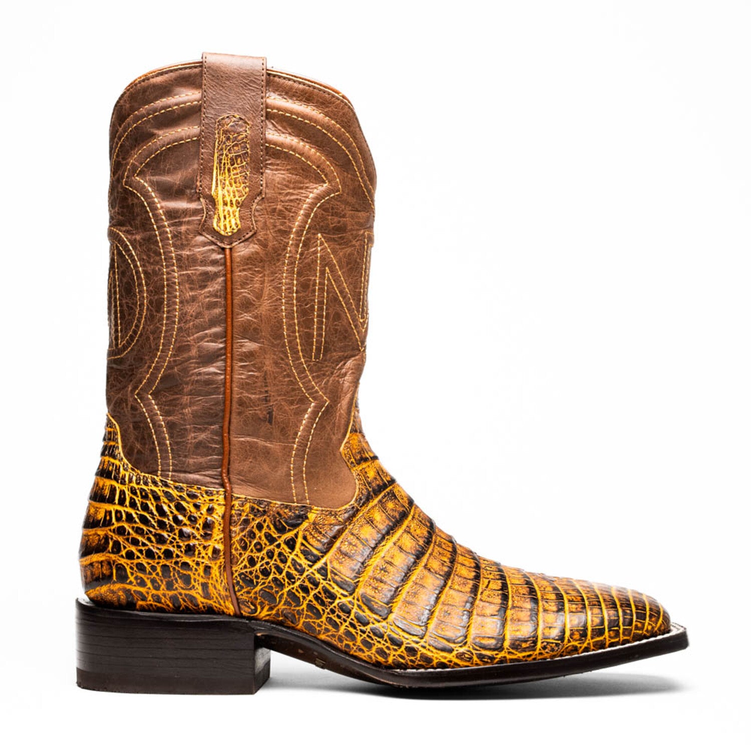 Tucson // Caiman Belly Leather Western Boots // Mustard Brown