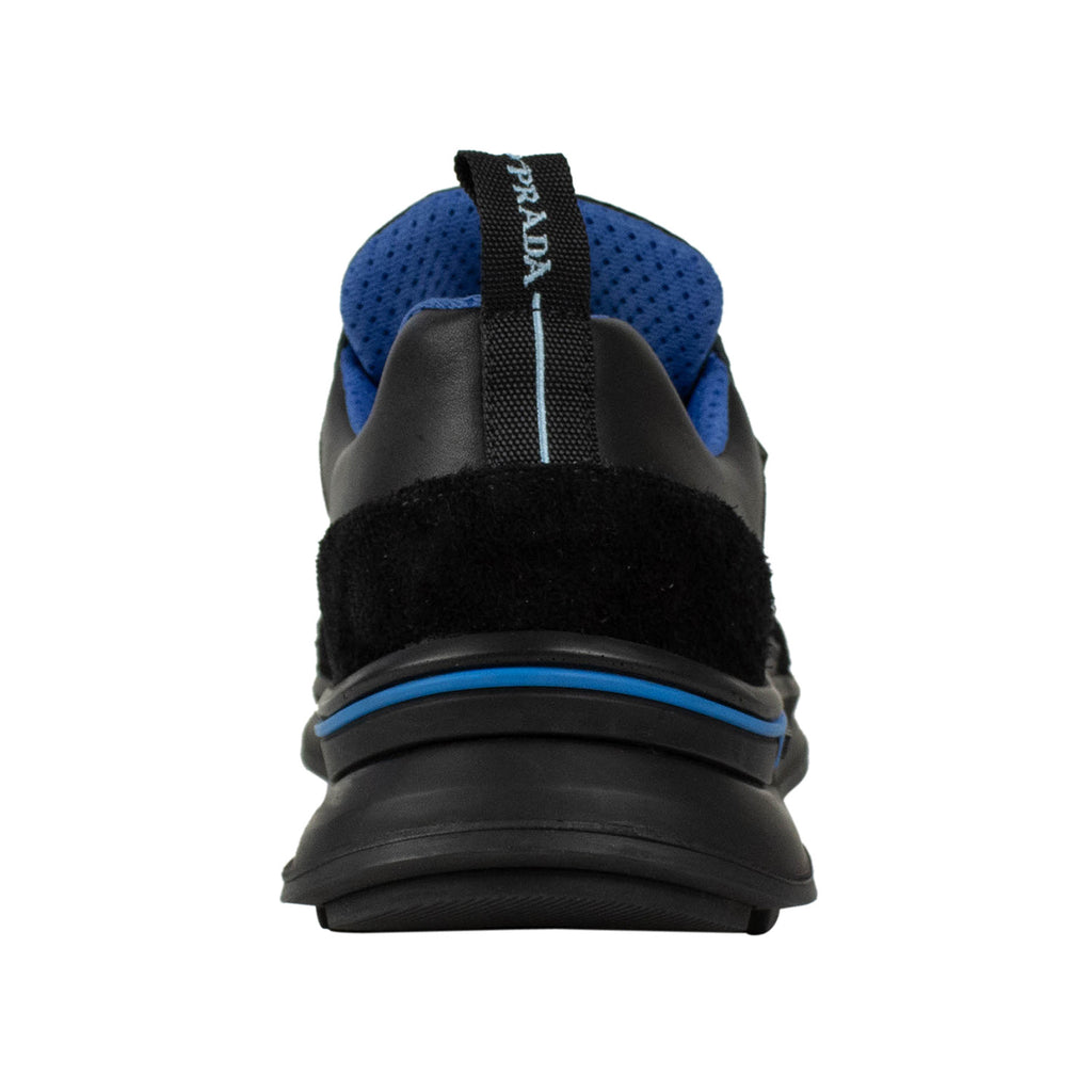 Prada // Mechano Leather + Fabric Sneakers // Black + Blue