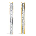 10K Yellow Gold 1.00 Cttw Round and Baguette-Cut Diamond U-Hoop Earrings (H-I Color, SI2-I1 Clarity)
