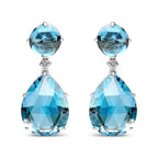 18K White Gold 1/5 Cttw Diamond with Round London Blue Topaz and 20 x 15mm Pear Cut Sky Blue Topaz Gemstone Dangle Earring (G-H Color, SI1-SI2 Clarity)