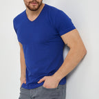 Thomas Slim Fit V-Neck Short Sleeve T-Shirt // Sax Blue