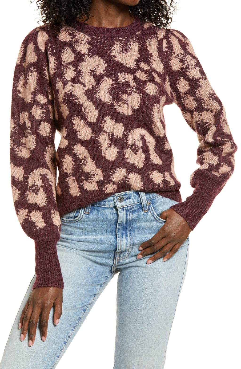 VERO MODA Tari Leopard Spot Jacquard Sweater in Port Royale, Size Medium