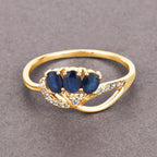 0.65 Carat Genuine Blue Sapphire and White Diamond 14K Yellow Gold Ring
