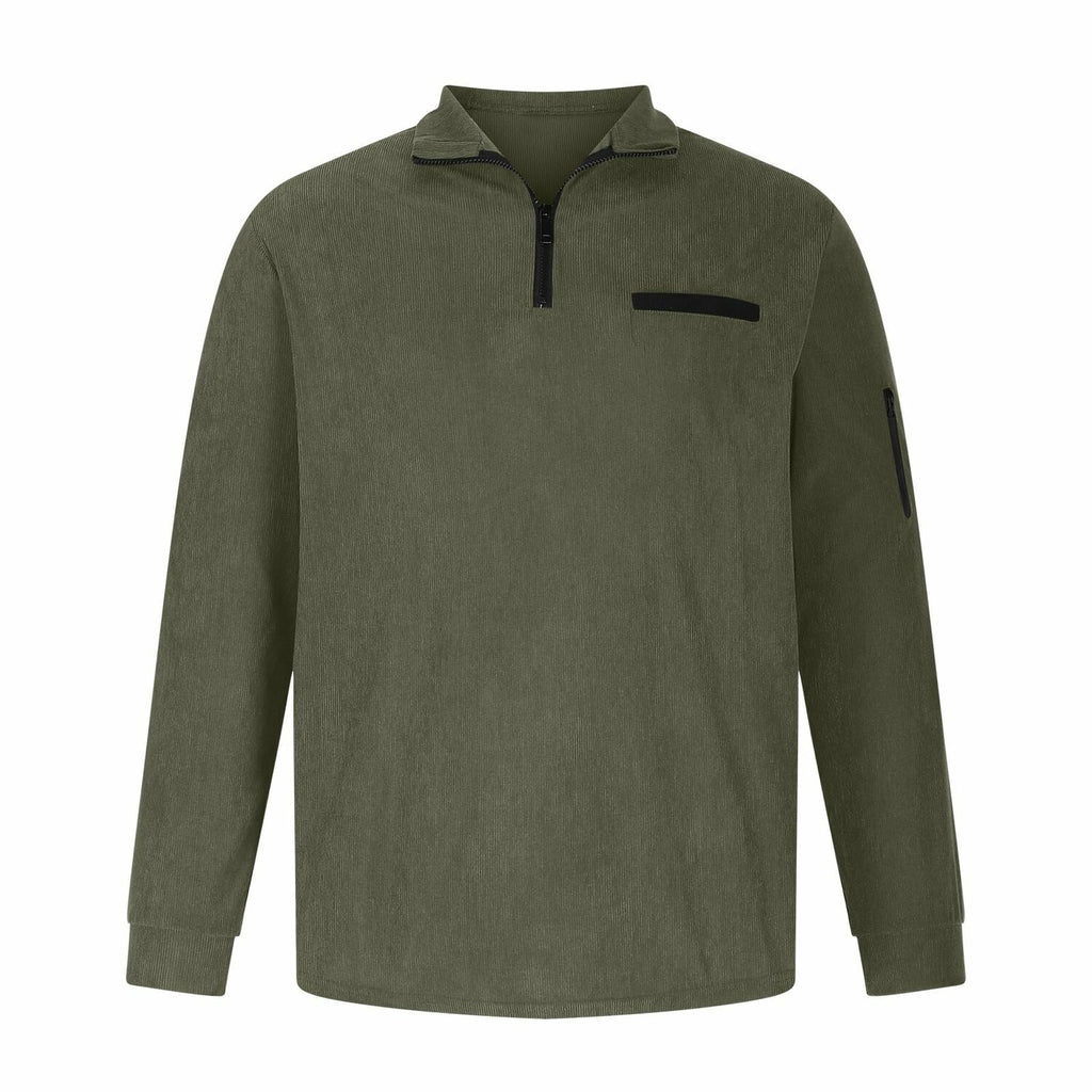 Fleece Quarter-Zip Long Sleeve Ribbed Shirt // Army Green