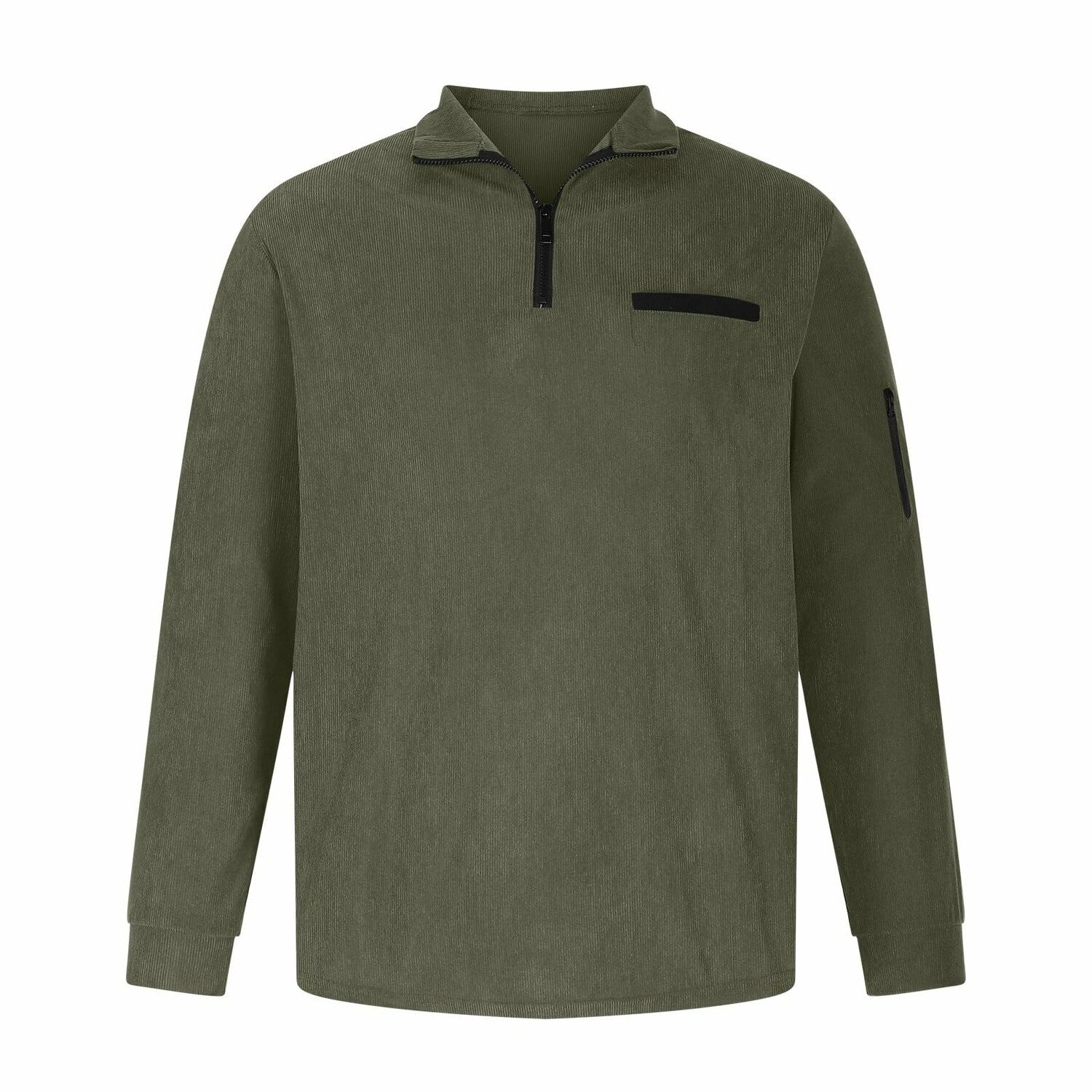 Fleece Quarter-Zip Long Sleeve Ribbed Shirt // Army Green