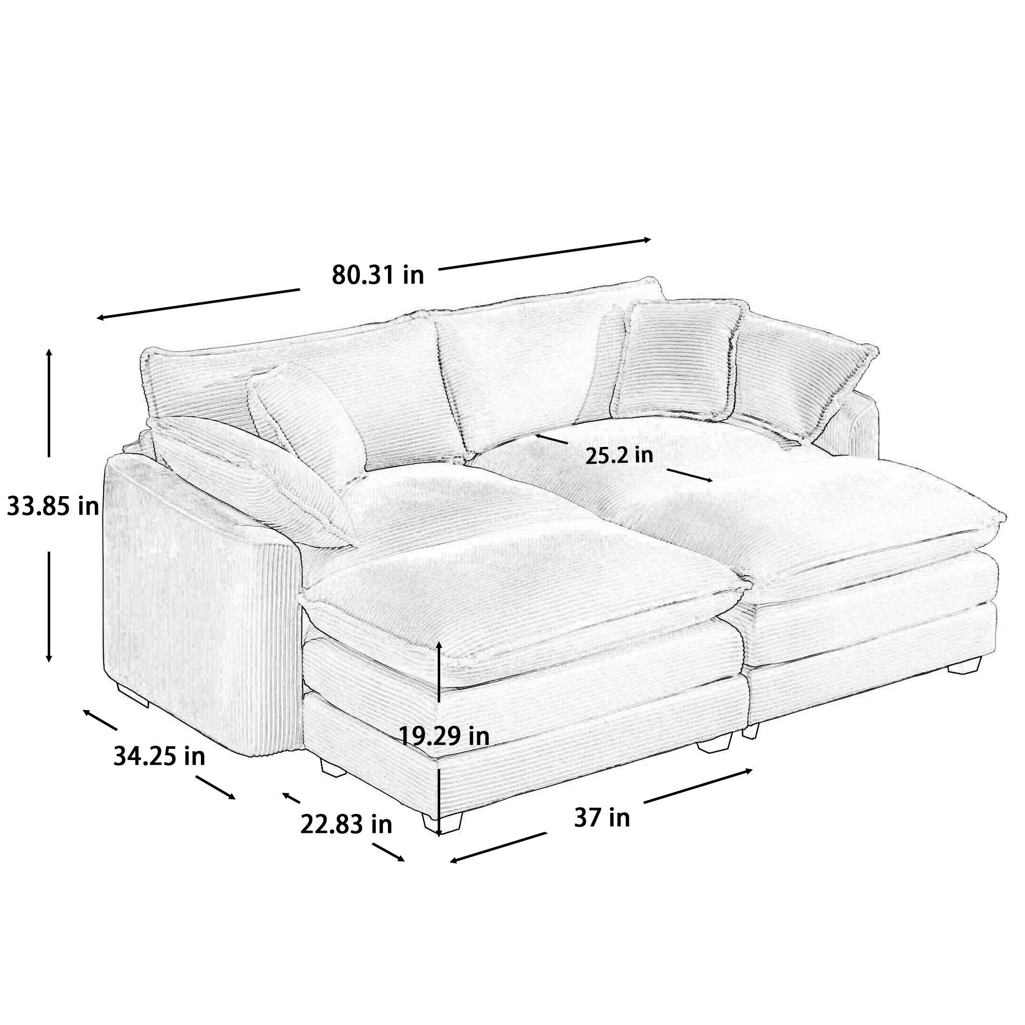 Modern Oversized Modular Cushion Sofa With Ottoman