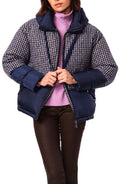 Bernardo Heavy Mixed Media Water Resistant Puffer Jacket in Navy Blue, Size Large