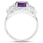 2.75 Carat Genuine Amethyst and White Zircon .925 Sterling Silver Ring