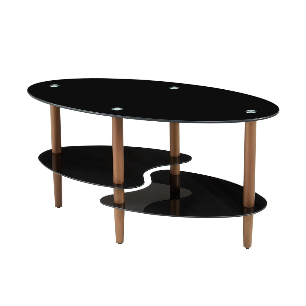 Oval Glass Coffee Table - Brown / Black
