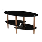 Oval Glass Coffee Table - Brown / Black
