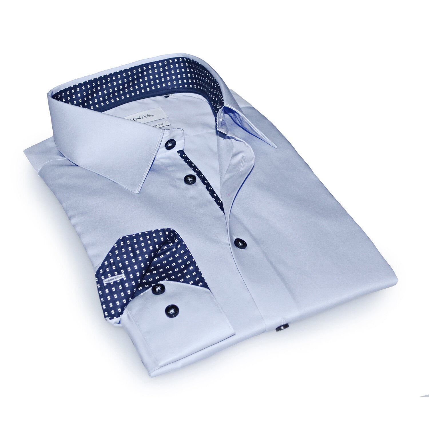 Contrast Collar & Cuff Button Up // Light Blue + Navy Dots Trim