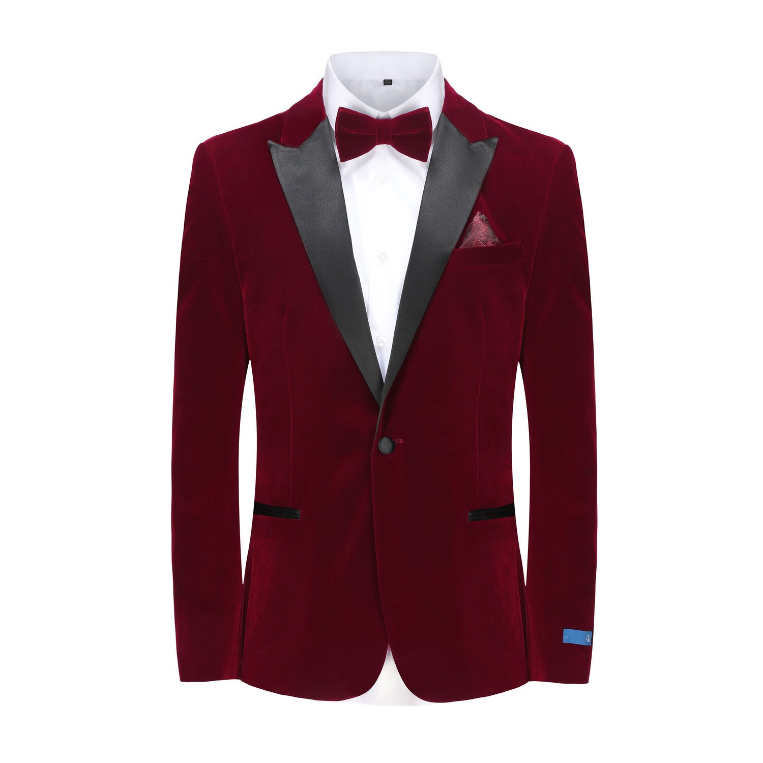 2-Piece Velvet Birdseye Lapel Slim-Fit Tuxedo With Performance Stretch Pants & Bow Tie // Burgundy