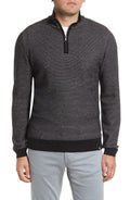 Brax Steffen Jacquard Wool Blend Quarter Zip Sweater in Black , Size 52