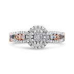 14K Rose Gold Plated .925 Sterling Silver 3/8 Cttw Round Diamond Double Frame Cross-Over Split Shank Engagement Ring (I-J Color, I2-I3 Clarity) - Size 7