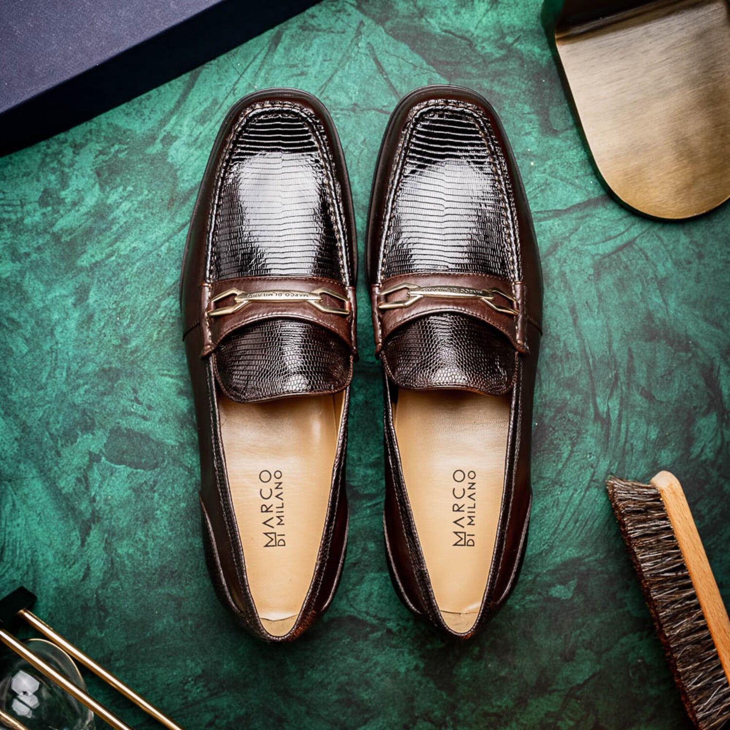 Ravello // Lizard Ring Leather Loafers // Brown