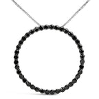 .925 Sterling Silver 4.0 Cttw Black Diamond Open Hoop Circle 18" Pendant Necklace (Black Color, I2-I3 Clarity)