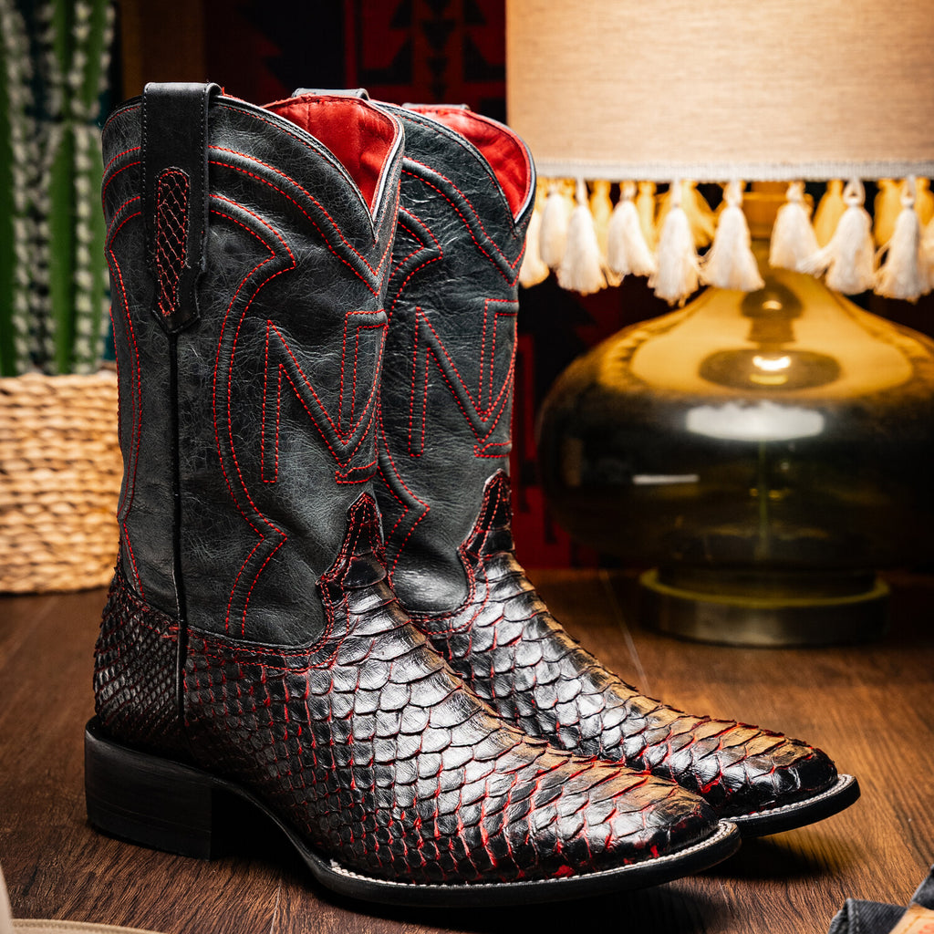 Western Collection Missouri // Python Leather Cowboy Boot // Black Cherry