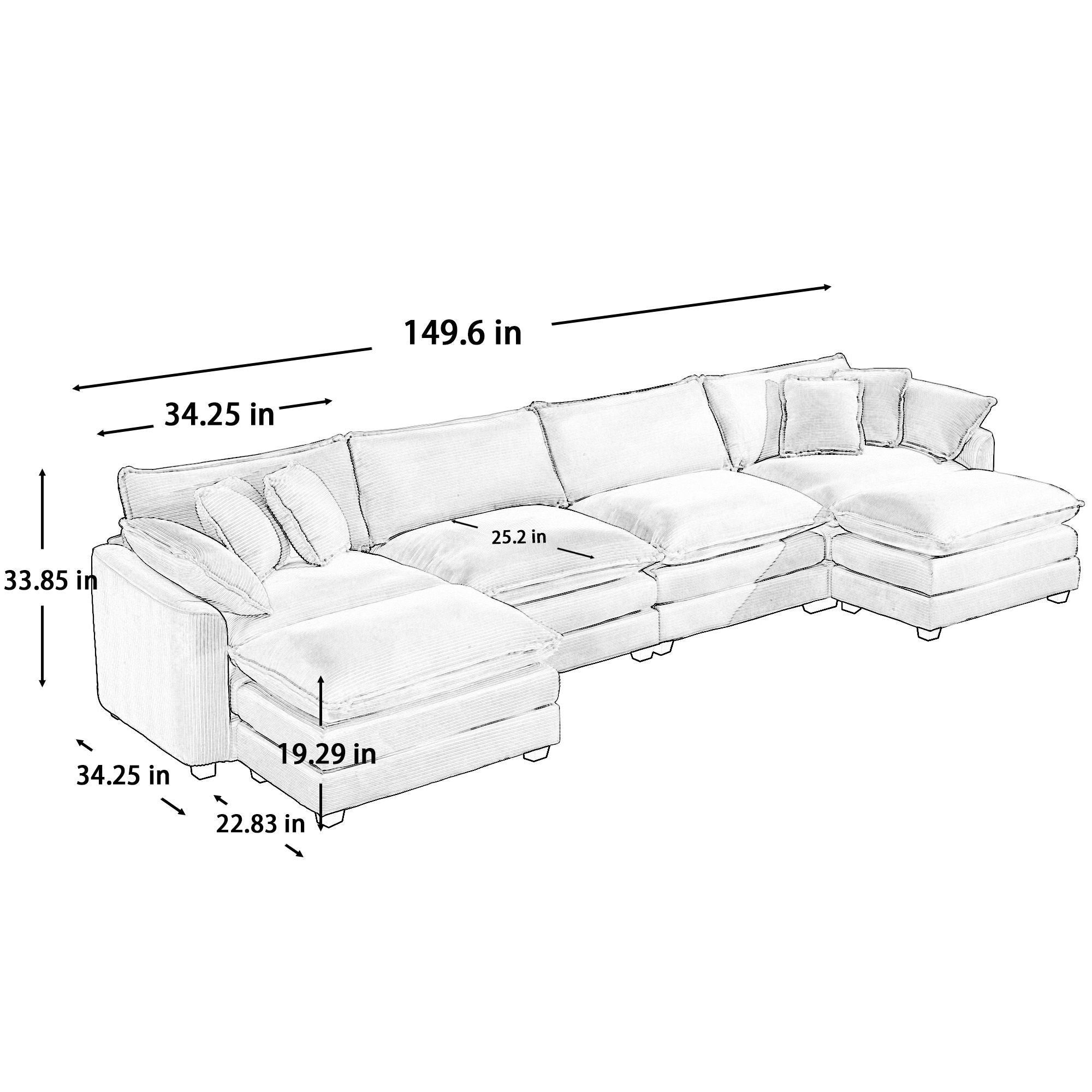 Modern Oversized Modular Cushion Sofa With Ottoman