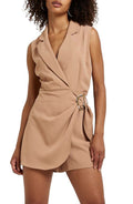 River Island Wrap Blazer Playsuit in Stone, Size 10