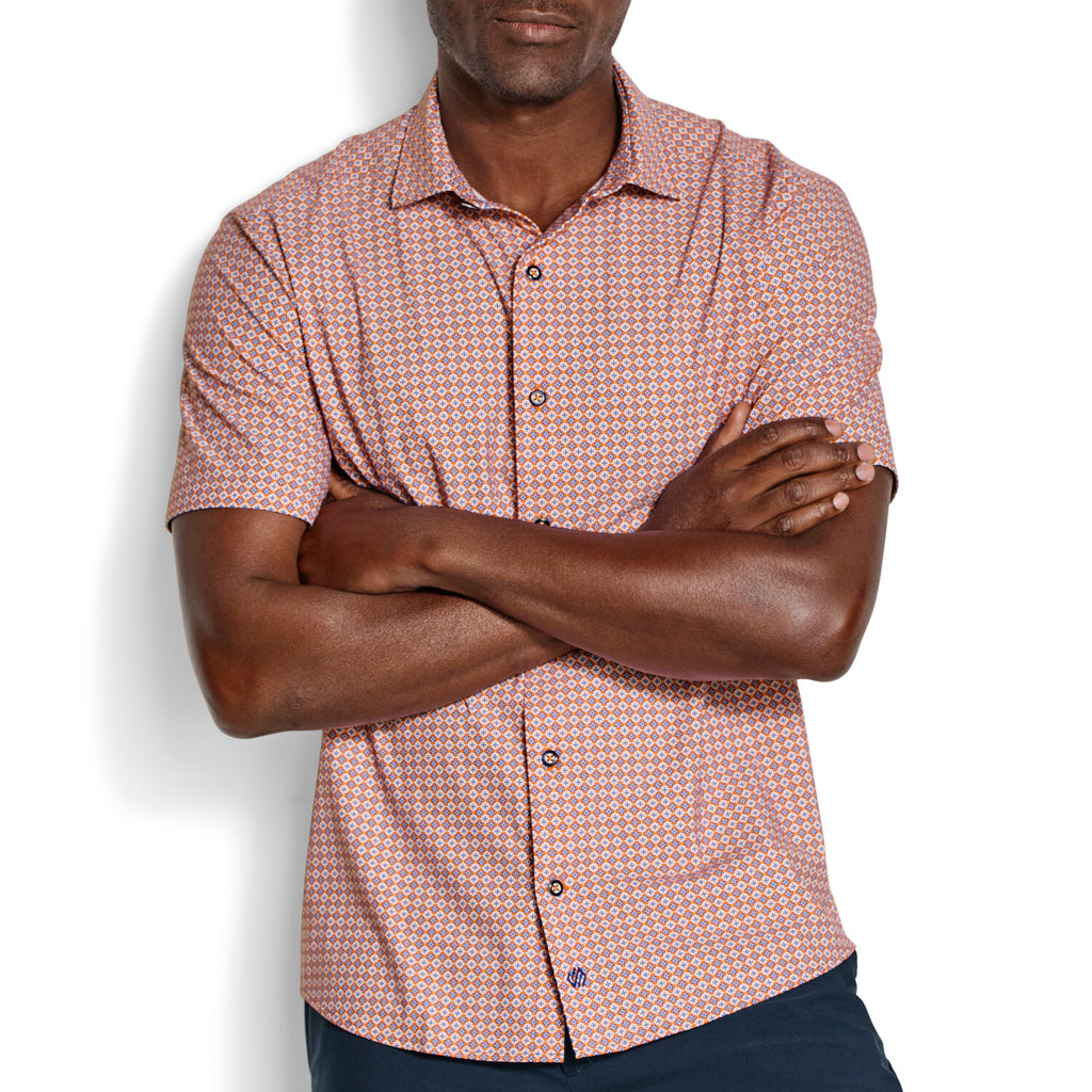 XC+ Motion Short-Sleeve Print Knit Shirt // Orange Quad Grid