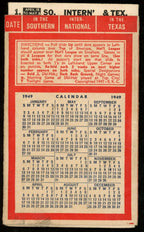 S.K.C. 1949 Six Baseball Leagues 3x5 Slide Pocket Schedule