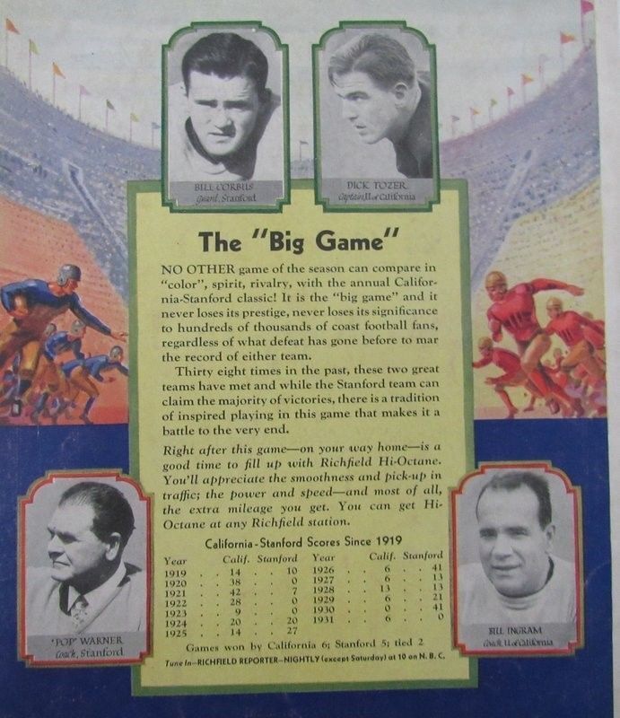 1932 California vs. Stanford College Football Game Program 11/19/32 130348
